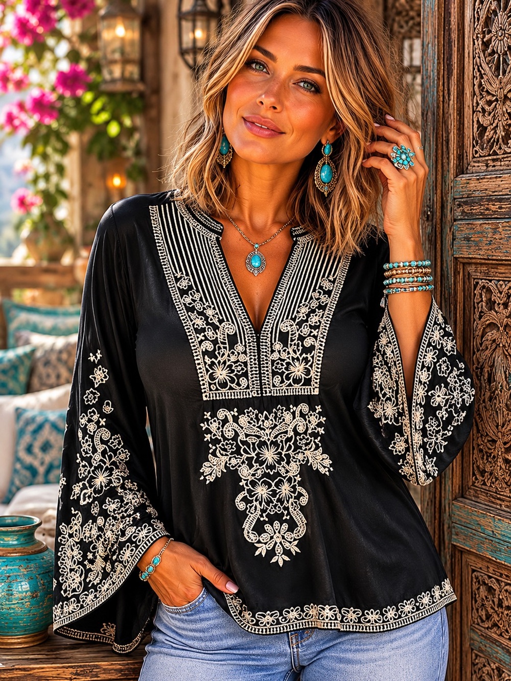Johnny Was Biya heavily embroidered Tempest blouse NWT - Picture 3 of 13